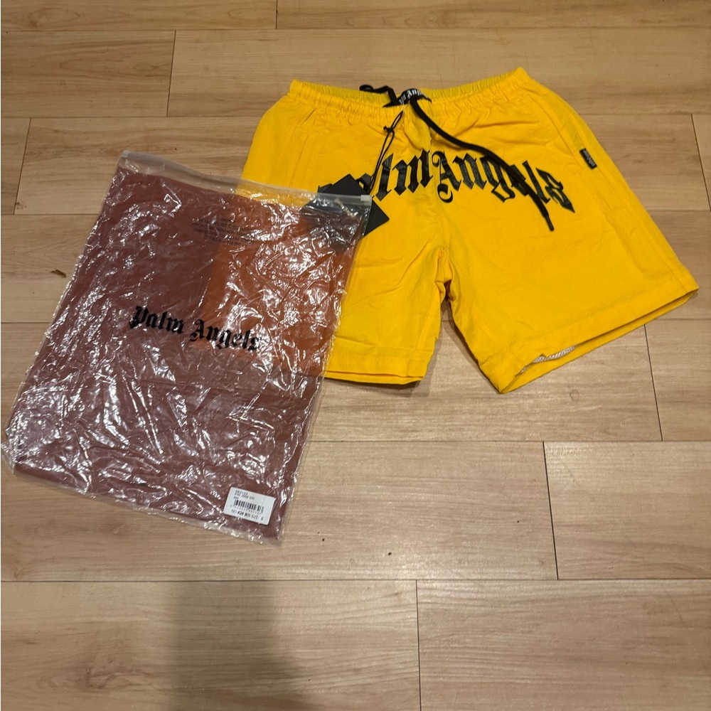 Palm Angels Bright Yellow Shorts with Black Logo